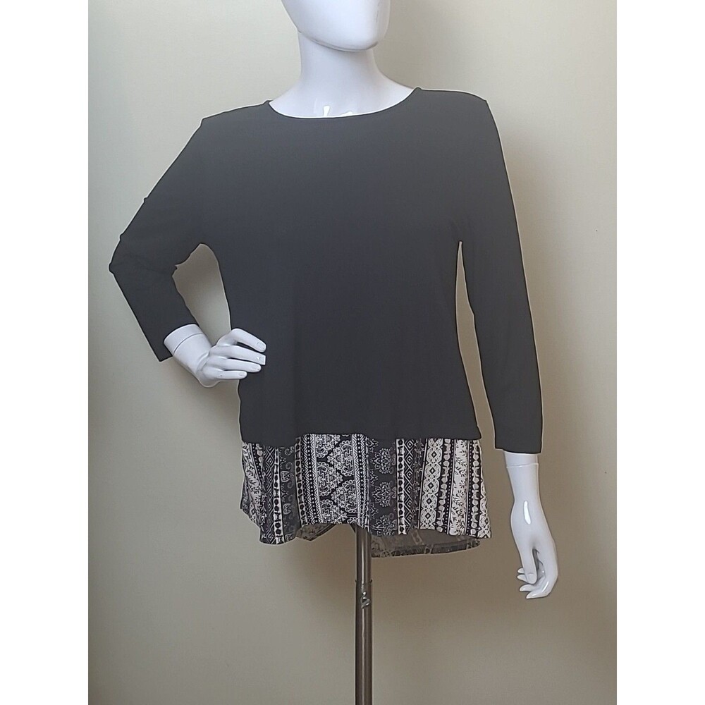 J Jill Wearever Womens Paisly Top 3/4 Sleeve Size Small  Black Floral